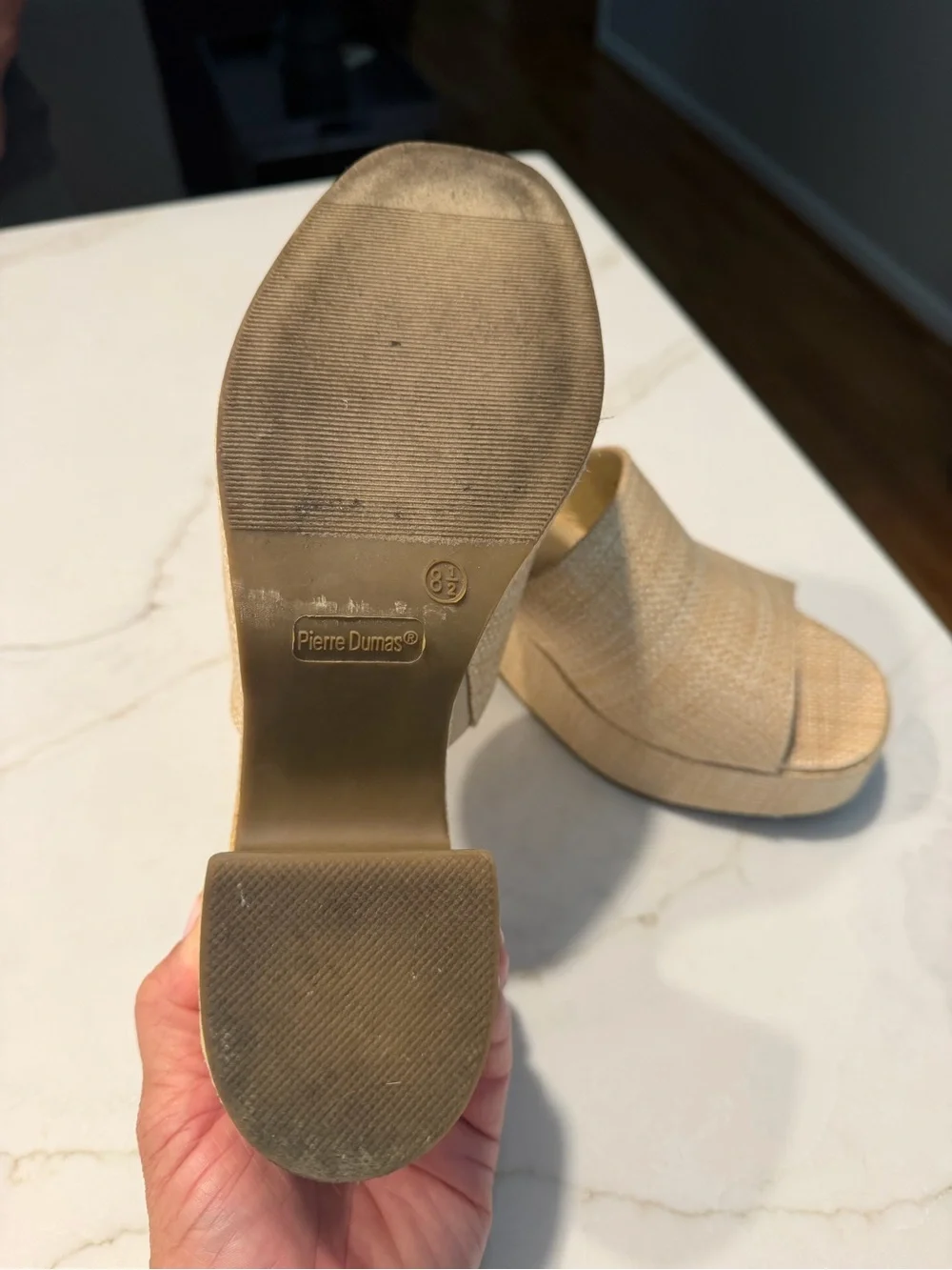 Pierre Dumas Neutral Beige Woven Platform Clog Mules